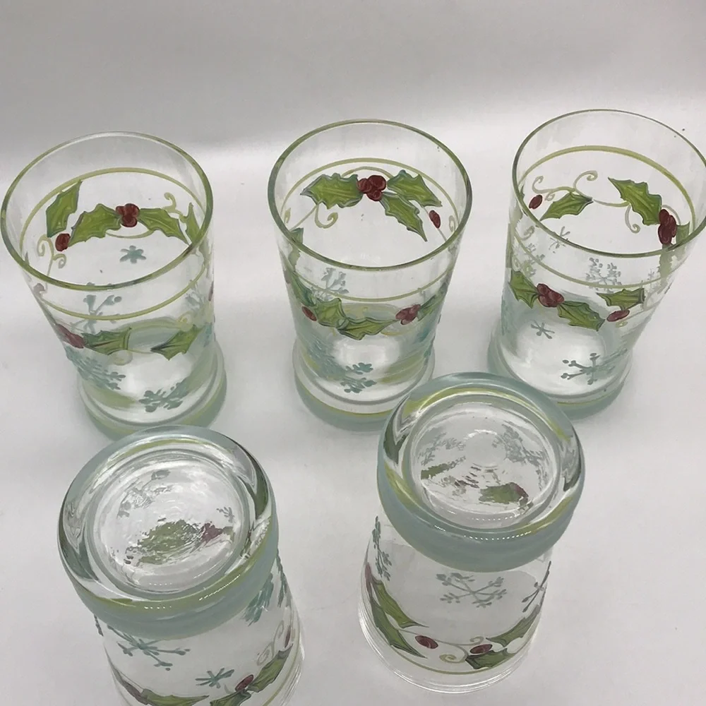Vintage Christmas Painted/Decorated Clear Glass 16 oz. Tumbler’s—Total of 5 - Picture 4 of 9
